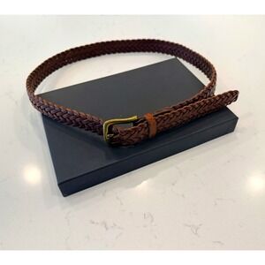 Men's Brown Braided Leather Belt Size 36 Brass Buckle Vintage 80s 90s Preppy